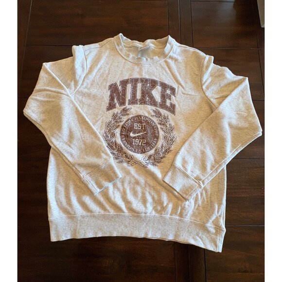 Nike Grey Sweatshirt Collegiate Ladies M Crewneck Cotton Casual Athletic Top - Picture 2 of 7